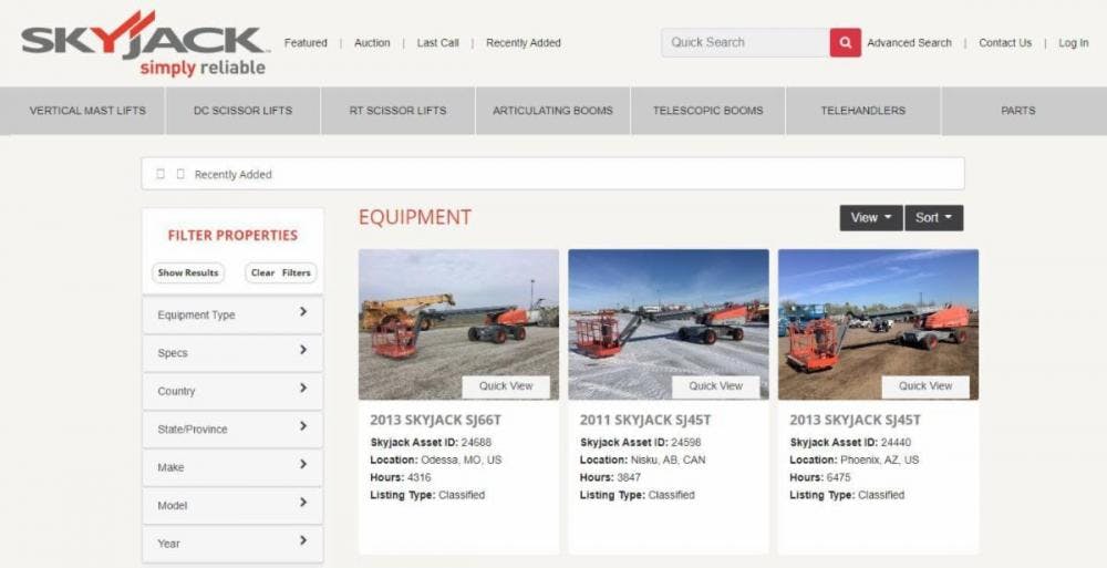Skyjack Launches Used Equipment Website